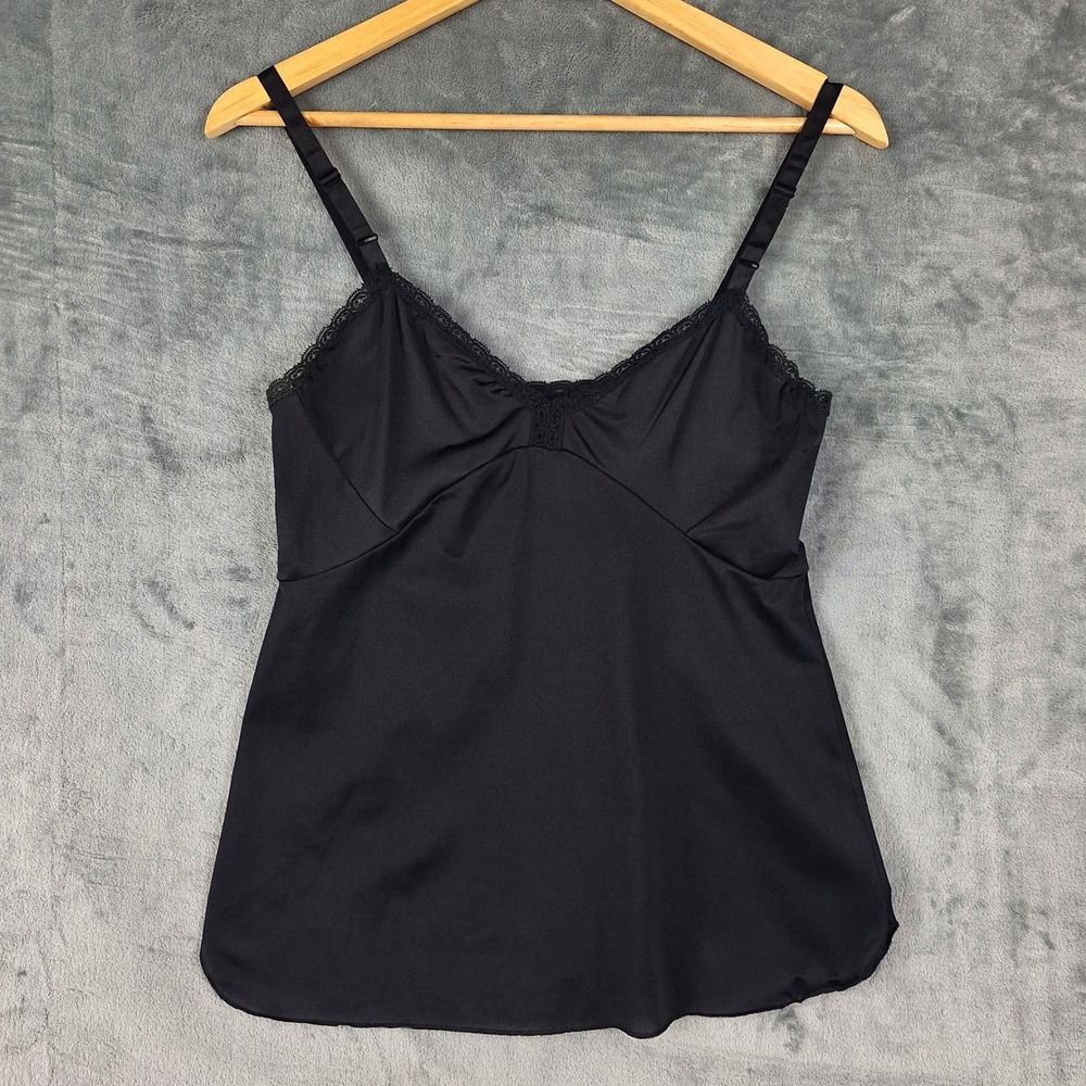Vtg Womens Top Small Black Babydoll Y2K Fairy Grunge Coquette Satin Lace Cami